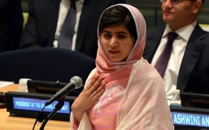 Malala Yousafzai speaking at the UN on July 12, 2013