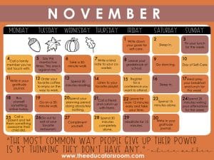 November Self-Care Calendar